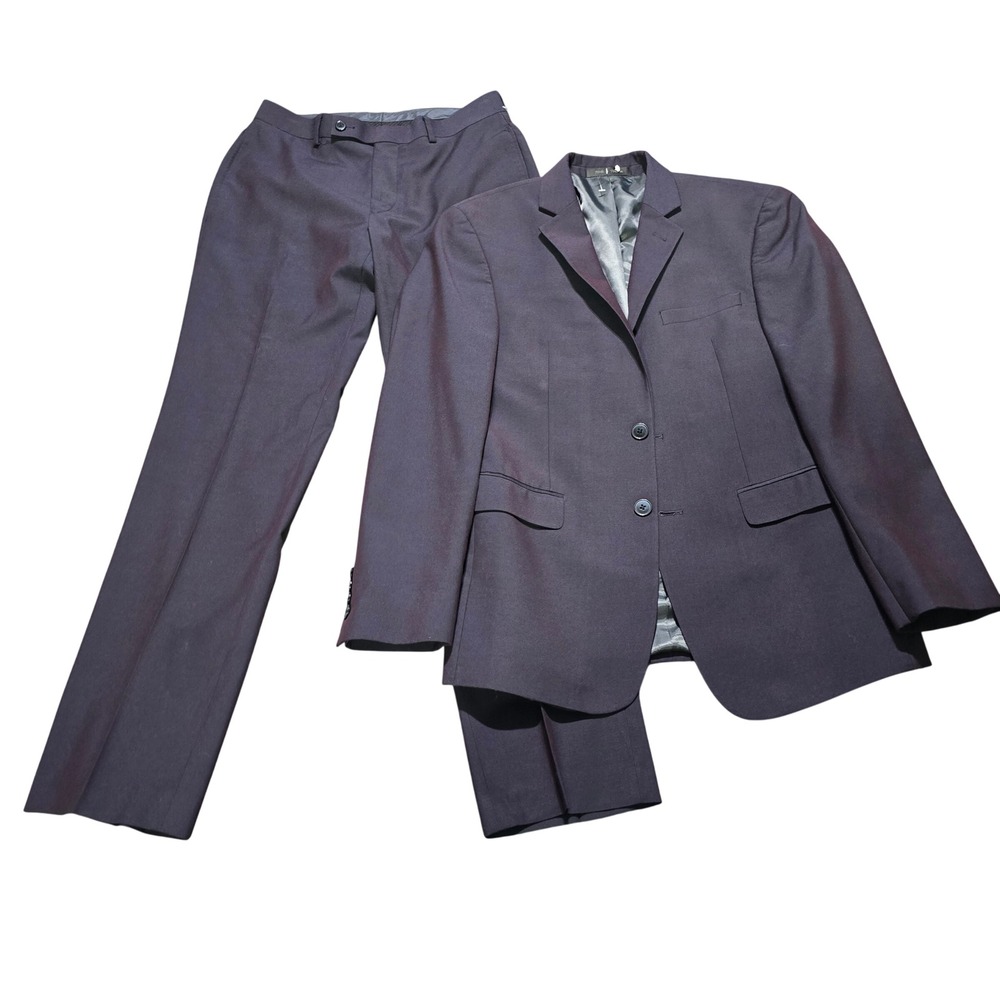 Calvin Klein Suit Set Mens jacket 38S pants 30W x 30L Purple Iridescent Slim Fit